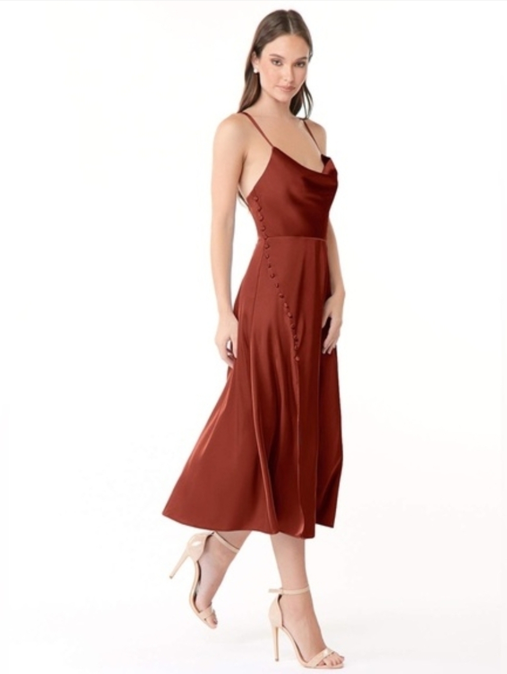 Tea Length Satin Bridesmaid Dress